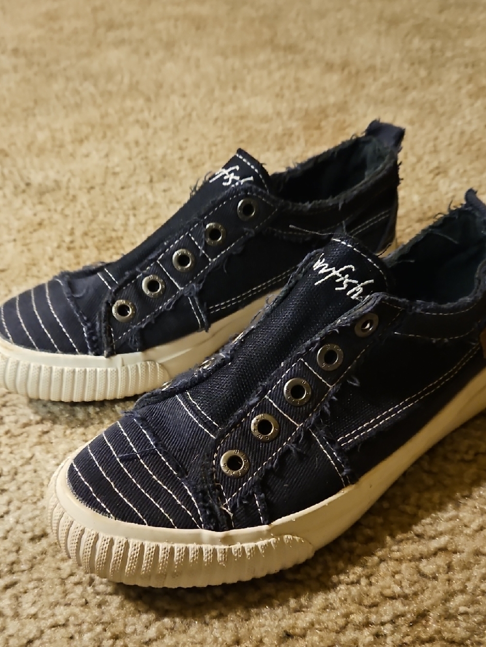 Slip-On Canvas Sneakers in Navy with White Trim